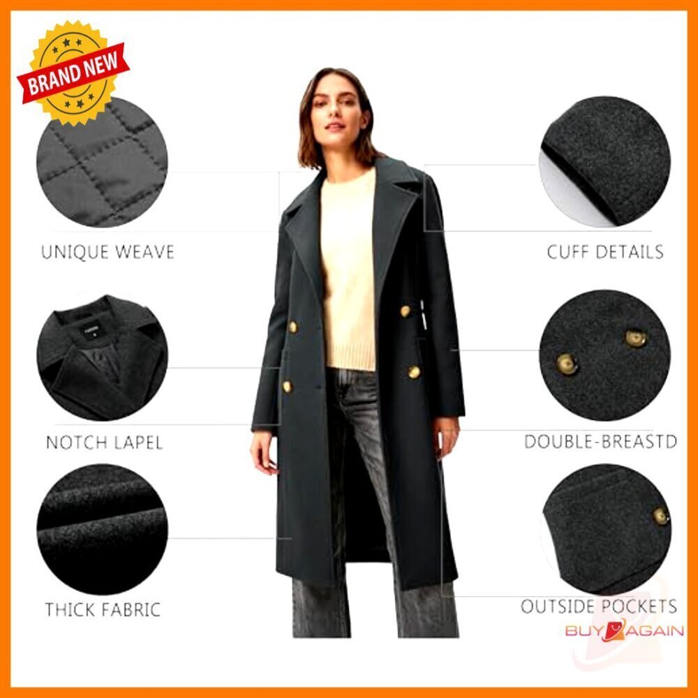 Classic Double-Breasted Trench Coat Elegant Minimal Chic Winter Overcoat - Picture 6 of 7